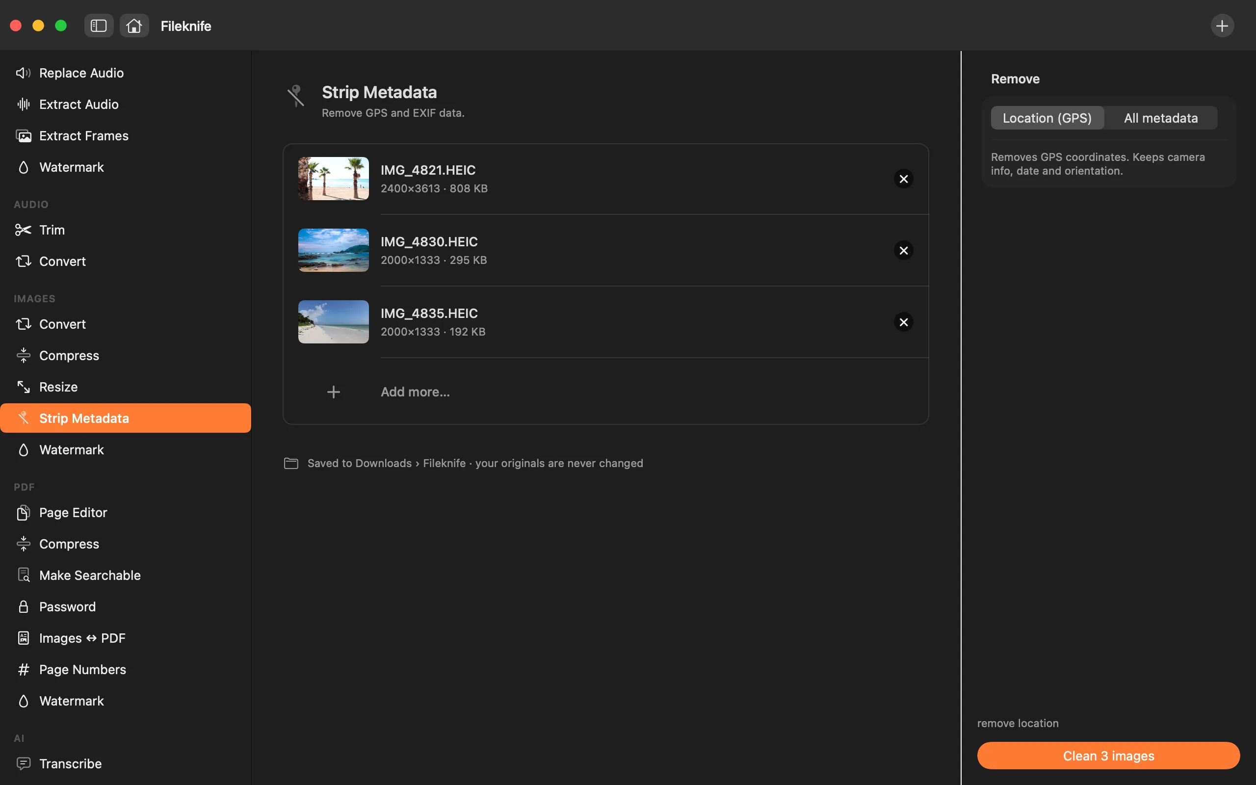 Fileknife showing Strip Image Metadata.