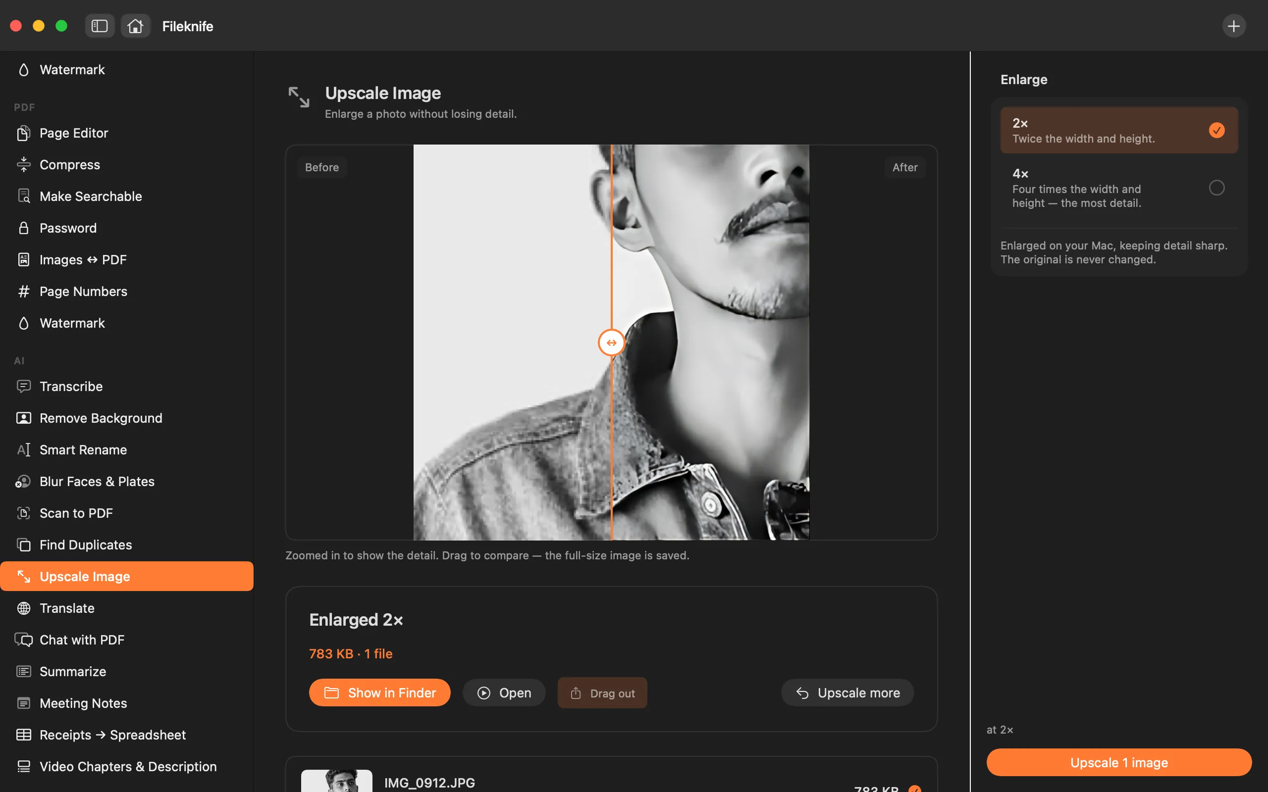 Fileknife showing Upscale Image.