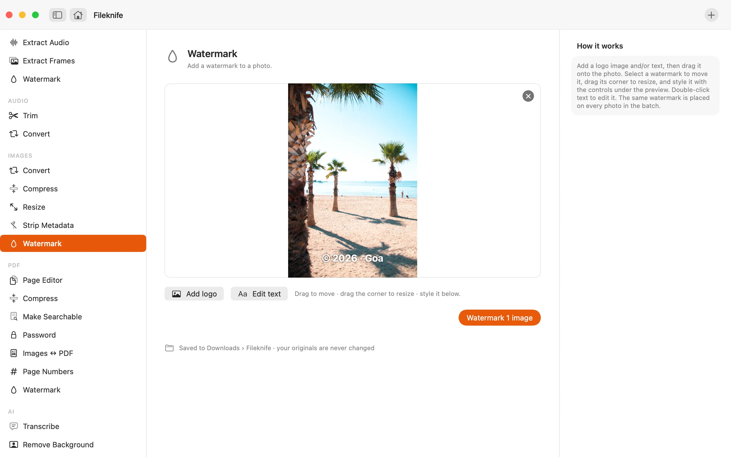 Fileknife showing Watermark Image.